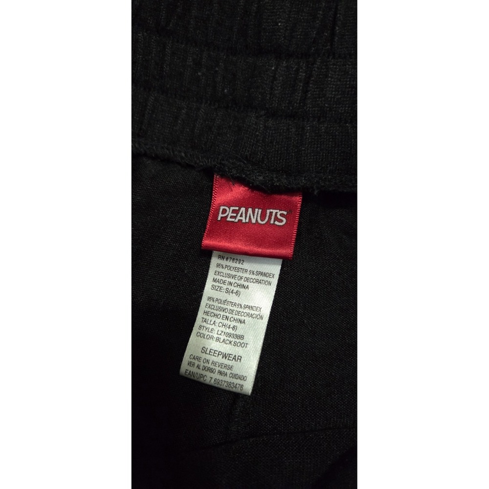 Peanuts Snoopy Logo Black Fleece Lined Jogger Pj Sleepwear Pants Women S (4-6) - Picture 2 of 5
